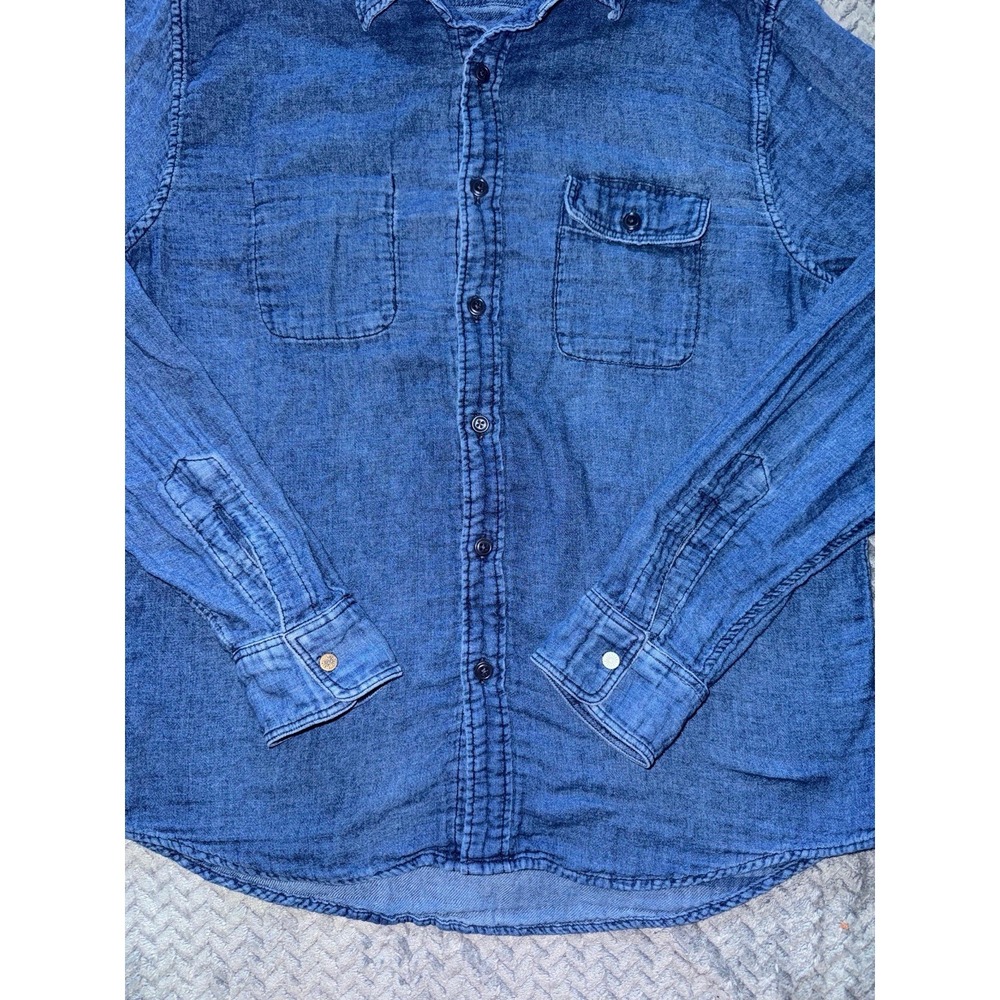 Faherty Mens Blue Knit Season Indigo Button Up Shirt Reversible Size Medium - Picture 4 of 11